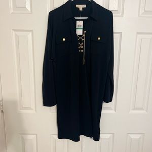 Beautiful Michael Kors MK Navy Stretch Dress with Belt Size L